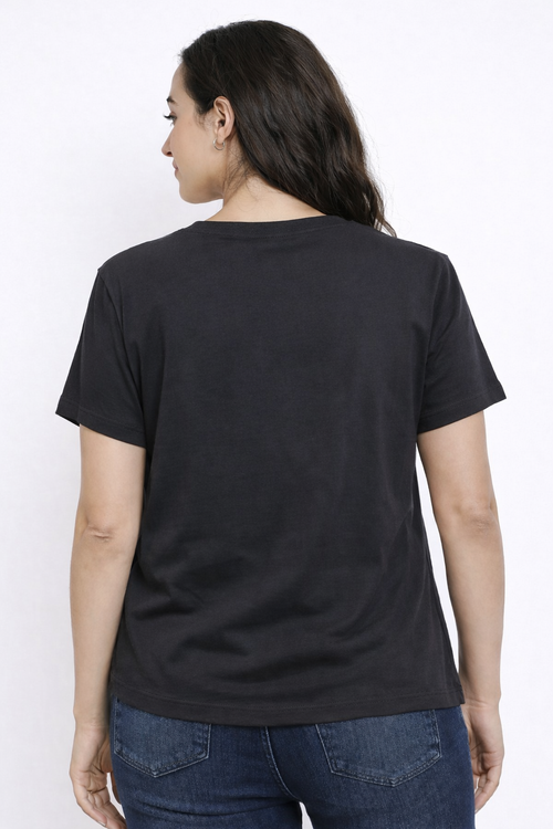 Black Cotton Floral T-Shirt